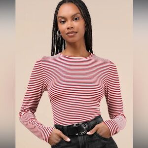 Lulu's Red and White Striped Long Sleeve Top